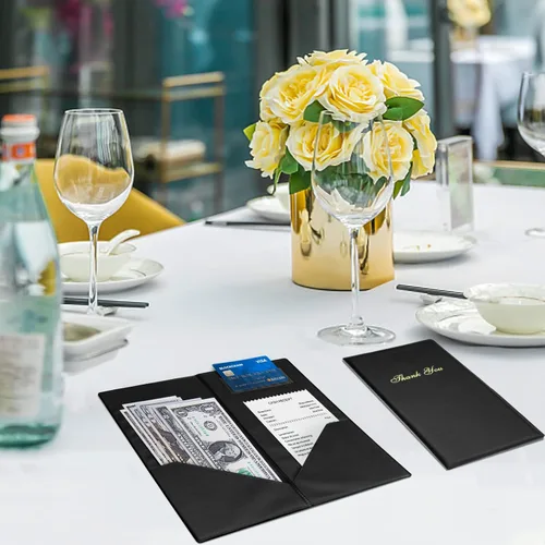 Miniatura 7 de Presentadores de cheques para restaurantes, paquete de 20 tarjeteros de 10 x 5.5 pulgadas con impresión dorada de agradecimiento para restaurantes