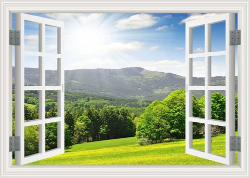 Miniatura 16 de FLFK Adhesivo de Pared de Ventana Falsa - Lagos en la Selva Mural de Pared de Ventana Falsa para Decoración de Pared, Calcomanías de Pared