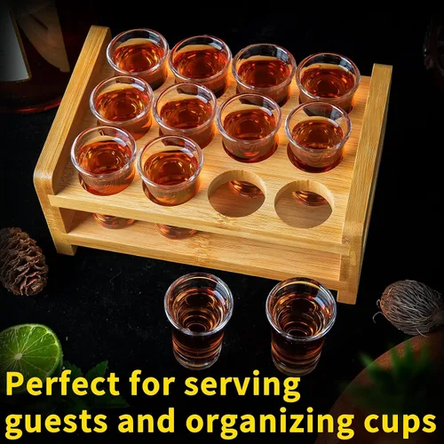 Miniatura 6 de Juego de vasos de chupito y soporte de 0.5 oz-0.66 onzas / 0.5 fl oz - 0.7 fl oz, juego de 12 bandejas transparentes para fiesta, club, bar, hogar