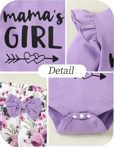 Miniatura 60 de SUNNY PIGGY Ropa para bebé recién nacida, con volantes, mameluco de algodón floral, conjunto de pantalones de algodón para niñas