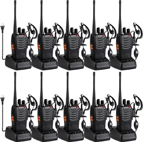 Miniatura 10 de Walkie Talkies Baofeng 888S recargables de largo alcance con auriculares para adultos, radio profesional de 16 canales, radio manual de dos vías