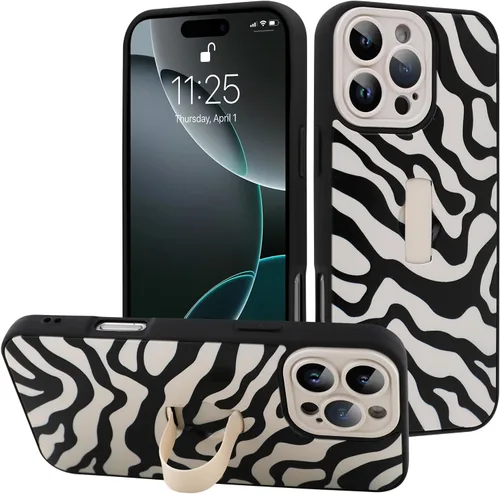 Miniatura 81 de Funda diseñada para iPhone 17 Pro Max con soporte plegable y correa para dedos, bonito patrón de lazo de corazón de flor rosa para mujeres y niñas