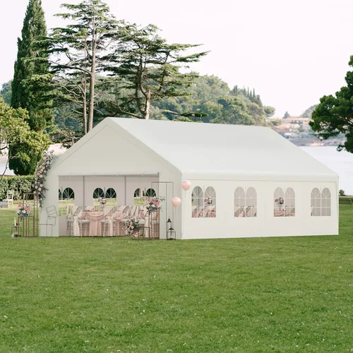 Miniatura 8 de Tienda de campaña para fiestas, 20 x 20 pies, resistente al aire libre, lona para todas las estaciones y pared lateral extraíble, impermeable, toldo