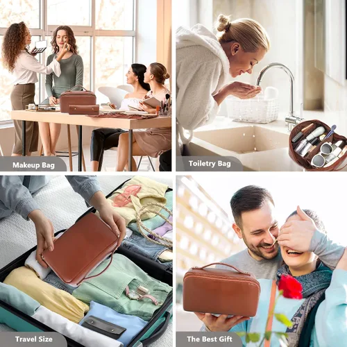 Miniatura 7 de Bolsa de maquillaje organizadora de viaje, bolsa de cosméticos grande con divisores ajustables, bolsa de almacenamiento portátil para artistas