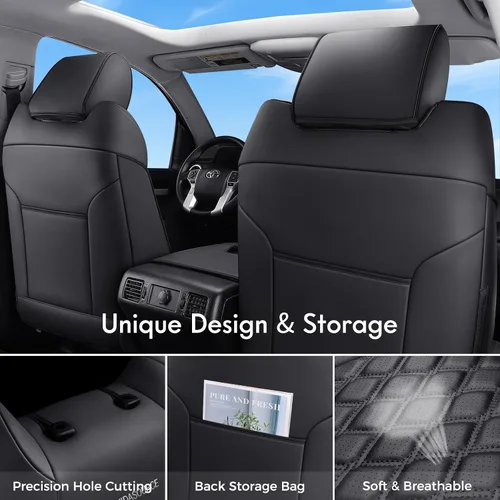 Miniatura 2 de Huidasource - Fundas de asiento delantero para Tundra, funda de cojín de asiento de cuero negro automotriz de cobertura completa, ajuste