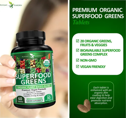 Miniatura 5 de Potent Garden Suplemento orgánico de superalimentos, frutas y verduras rico en vitaminas y antioxidantes con alfalfa, raíz de remolacha y cereza