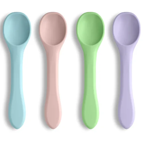 Miniatura 11 de Vicloon Cucharas de silicona para bebés – 4 piezas de primera etapa para bebés, ultra duraderas y a prueba de masticación, utensilios para bebés