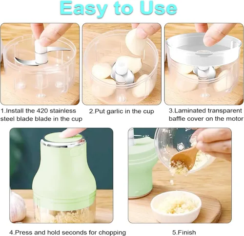 Miniatura 7 de Picador de verduras, picador eléctrico de ajo de 3.4 fl oz, mini licuadora recargable, potente procesador de alimentos pequeño, licuadora a