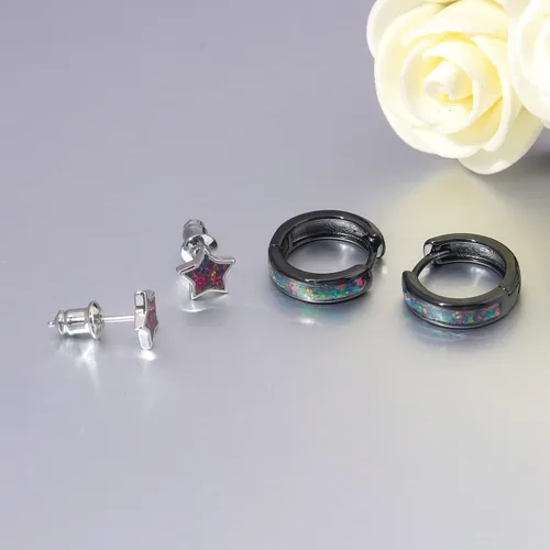 Miniatura 255 de CiNily Aretes Huggie de ópalo con bisagras, chapados en oro, hipoalergénicos, pequeños aretes de aro para mujeres, adolescentes, niñas, hombres