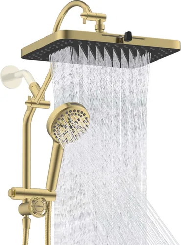 Miniatura 18 de Hibbent Combo de Cabezal de Ducha de Lluvia con Doble Filtro de 5 Chorros, Cabezal de Ducha de Alta Presión de 13'' con Ducha de Mano de 10 Modos