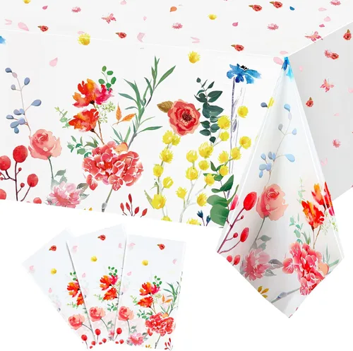 Breling 3 manteles de flores silvestres, mantel de plástico con flores silvestres para vacaciones, cumpleaños, fiesta de té, decoración de baby