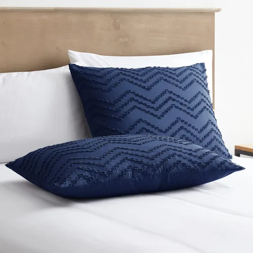 Miniatura 4 de Juego de funda de edredón de 3 piezas con cierre de cremallera, 104 x 90 pulgadas y 2 fundas de almohada Azul marino - Diseño Chevron