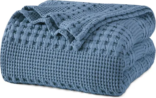 Miniatura 64 de PHF - Manta tejida de punto gofre 100% algodón, suave, ligera, transpirable, acogedora, de verano, para sofá y cama, tejida, estética, decoración