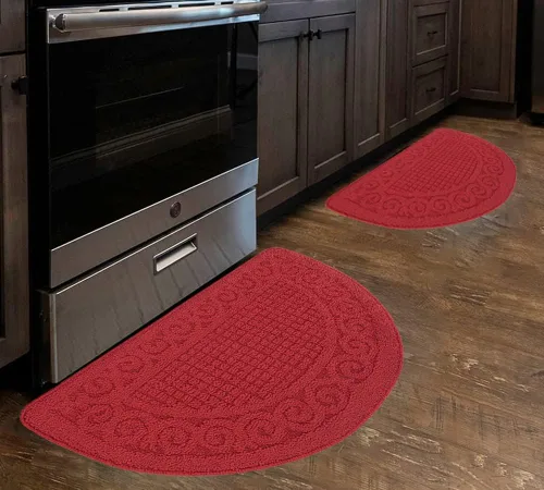 Miniatura 5 de Alfombras Rojas de Cocina para Piso de 2 Piezas 18"X30", Antideslizantes Lavables, Alfombra de Cocina Absorbente de Pie, Alfombra de Medio Círculo