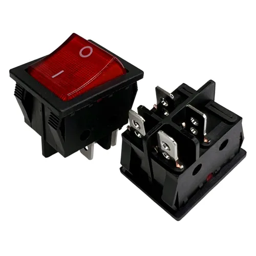Miniatura 20 de Interruptor basculante DPST On-Off Unilluminated Negro 4 Pin 1.220x0.984 in Rectangular Snap-in Interruptor de alimentación de palanca