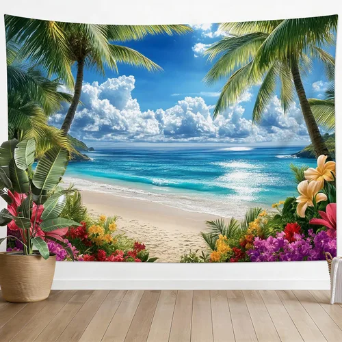 Miniatura 44 de LB Tapiz de hongos para colgar en la pared, luna y estrella en beige, tapiz de pared para dormitorio, estética de planta verde, arte de pared
