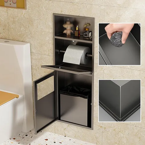 Miniatura 5 de Soporte de papel higiénico empotrado, nicho de acero inoxidable para ducha, soporte para rollo de papel higiénico en pared con almacenamiento, nicho