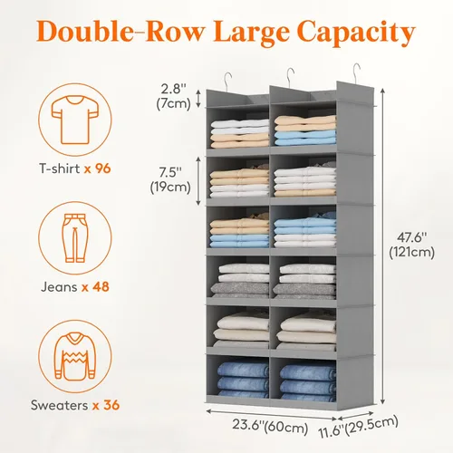 Miniatura 2 de Lifewit Estante colgante de doble fila para armario, estantes de ropa con 3 ganchos resistentes para organización de ropa, contenedor plegable