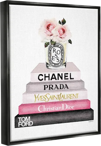 Miniatura 2 de Stupell Industries Book Stack Fashion Candle Pink Rose, diseño de Amanda Greenwood, flotante negro enmarcado, 24 x 30 pulgadas Negro azabache (mate)