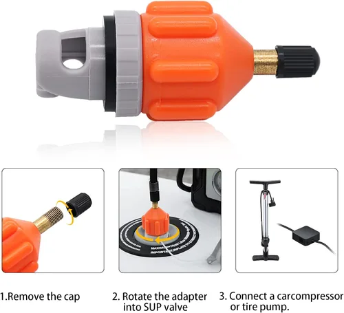 Miniatura 3 de Paquete de 2 adaptadores inflables de bomba de tabla de remo (SUP), adaptador universal estándar Schrader de válvula de aire, convertidor de Naranja