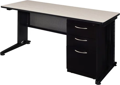 Miniatura 14 de Regency Fusion - Escritorio para profesores de 48 x 24 pulgadas con unidad de cajón de pedestal individual, color cereza