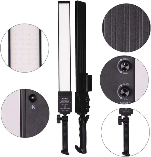 Miniatura 7 de Luz de video LED alimentada por batería, varita portátil de mano, regulable 2800-5500 K, kit de luz de estudio fotográfico con batería de iones