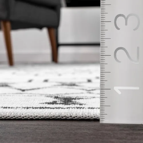 Miniatura 2 de Nuloom SpinClean Noa White/carbón, 5 x 8 pies, marroquí, suave y acogedor, alto tráfico, resistente a las manchas, fácil de limpiar, duradera
