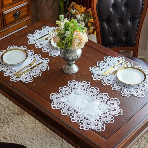 Miniatura 23 de ARTABLE Manteles de encaje redondos con doily, manteles de encaje, doily bordado con flor, tapete para tazas y jarrones para decoración de mesa