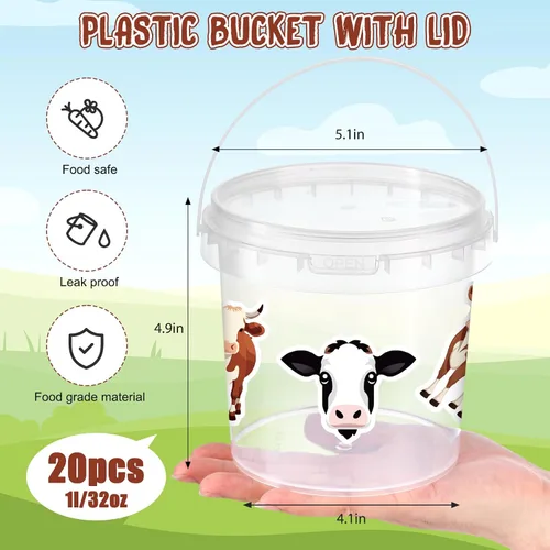 Miniatura 2 de PerKoop 20 cubos de helado de 32 onzas con tapas y asas, cubos transparentes de ron de cóctel con calcomanías, tina transparente de plástico