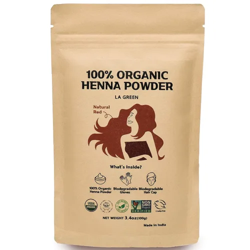 Polvo de henna 100% orgánico USDA para tinte para el cabello, color natural del cabello, mejor para cabello, cabello suave, brillante y saludable,