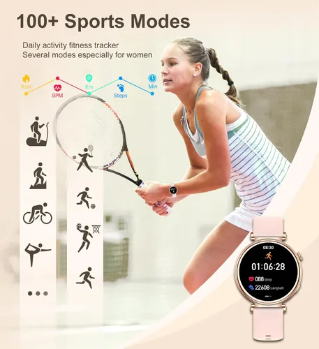 Miniatura 4 de Reloj inteligente para mujer con llamada Bluetooth, reloj de fitness de 1.27 pulgadas, contador de pasos, monitor de sueño de frecuencia cardíaca