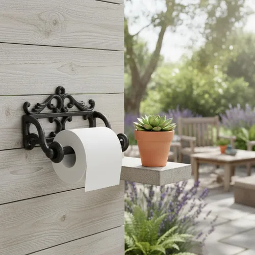 Miniatura 5 de Comfy Hour Soporte decorativo de papel higiénico de hierro fundido, organizador de rollos de papel victoriano blanco montado en la pared, acento