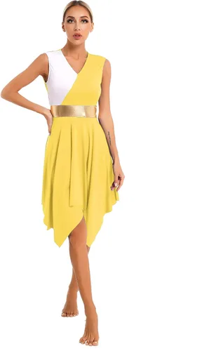 Miniatura 131 de easyforever Vestido de baile sin mangas con bloques de color para mujer, alabanza litúrgica, ropa de baile lírico, vestido de bata de adoración