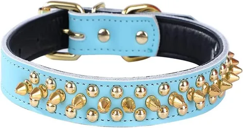 Miniatura 34 de Serijoars Collares ajustables de cuero genuino con tachuelas para mascotas pequeñas, medianas y grandes, Pit Bull, Bulldog, Pugs, Husky (M, morado)