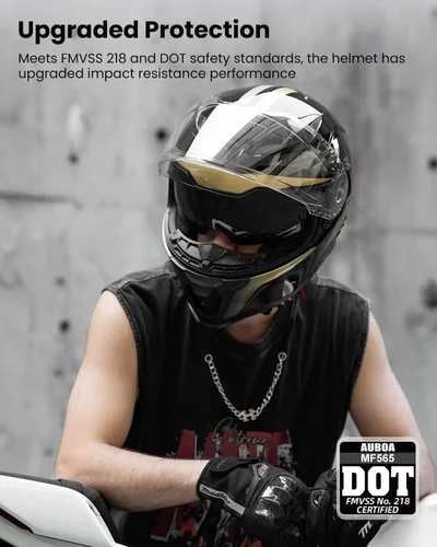 Miniatura 3 de Casco de motocicleta Auboa de cara completa para adultos, hombres y mujeres, con doble visera, Street Bike Racing, DOT, modelo MF565