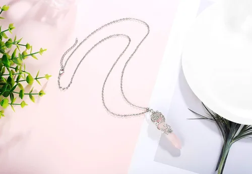 Miniatura 5 de XIANNVXI - Collar con dije de punto de cristal envuelto en flores Reiki cristales curativos de piedras collares de piedra de cuarzo para mujeres