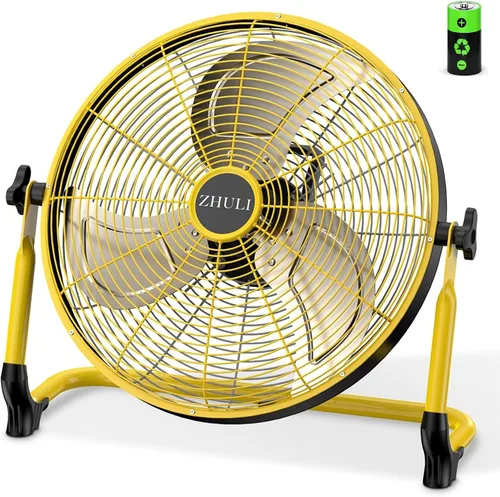 Miniatura 6 de ZHULI Ventilador de piso portátil de 10 pulgadas, ventilador de campamento inalámbrico recargable, motor sin escobillas de alta velocidad, hoja