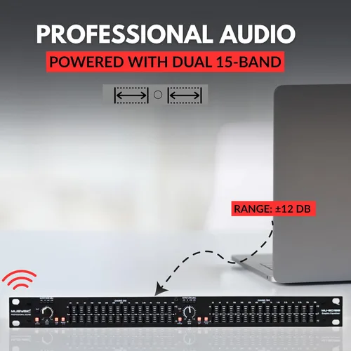Miniatura 5 de MUSYSIC Ecualizador gráfico para audio doméstico Ecualizador estéreo de 15 bandas Montaje en rack EQ Ecualizador digital para el hogar, analizador