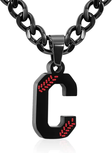 Miniatura 10 de Avotto Collar de béisbol con letra inicial de la A a la Z para niños y hombres, cadena cubana de acero inoxidable resistente que no se decolora