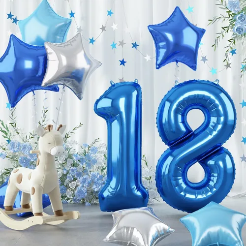 Miniatura 18 de Globo grande de aluminio 60, 40 pulgadas, color verde azulado oscuro, globo autoinflable del número 60 para hombres de 60 cumpleaños, globos de Azul