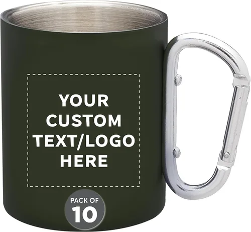 Miniatura 15 de Tazas personalizadas de acero inoxidable con asa de mosquetón, 10 onzas, juego de 100, paquete personalizado a granel, perfectas para café