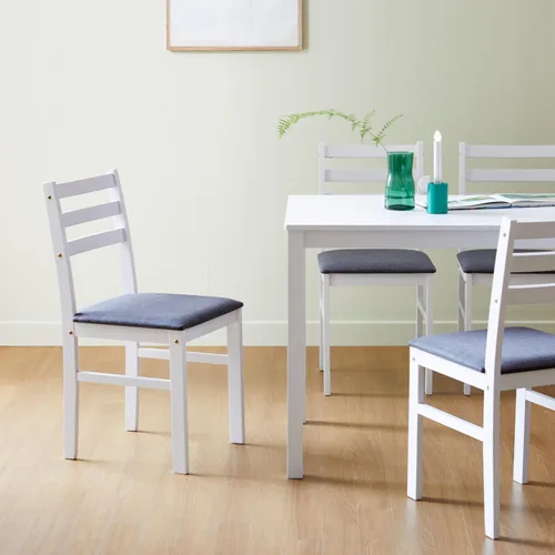 Miniatura 6 de Livinia Seattle - Juego de mesa de comedor de madera de 5 piezas para 4, moderno juego de comedor de cocina de granja con sillas traseras de Blanco