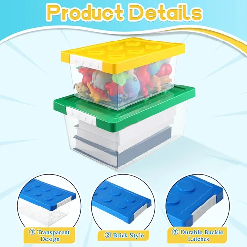 Miniatura 4 de Vicenpal Paquete de 4 Contenedores de Almacenamiento de Juguetes con Tapas en Forma de Ladrillo Caja Organizadora de Juguetes de Plástico