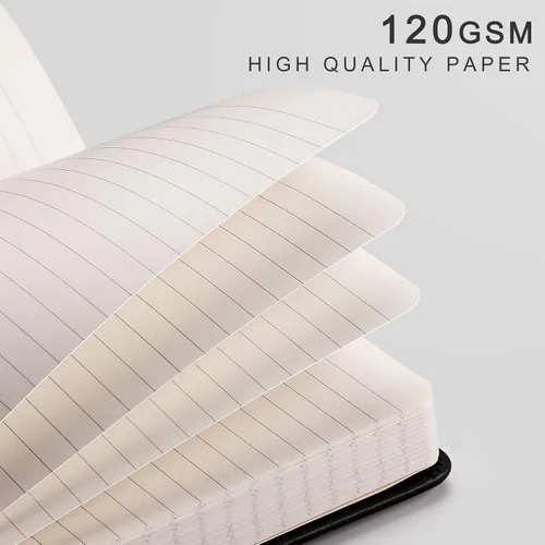 Miniatura 3 de EMSHOI - Cuaderno rayado para la universidad, 256 páginas numeradas tamaño A5, papel grueso de 3.54 oz/y², 16 páginas perforadas, tapa dura de piel