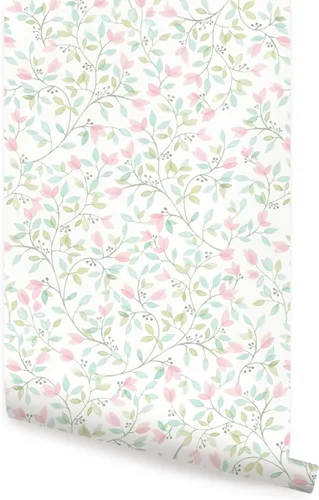 Miniatura 7 de Simple Shapes Floral Vines - Papel tapiz de acuarela para despegar y pegar (una sola hoja, 2 x 9 pies, gris coral)