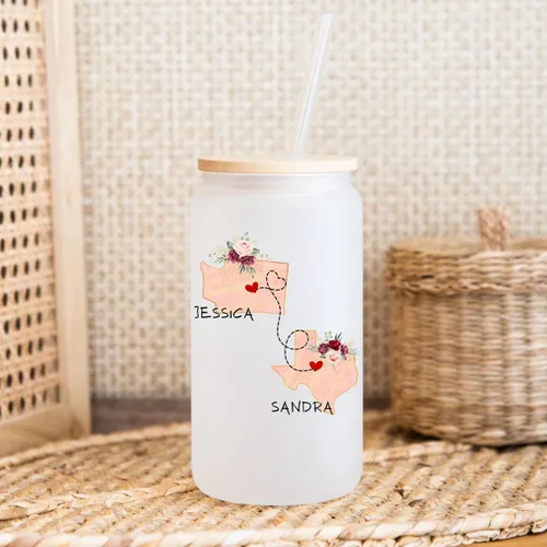 Miniatura 3 de Vasos de beber personalizados para mejor amigo con tapa de bambú y popote de cristal, con texto en inglés "I Wish You Lived Next Door", con nombre