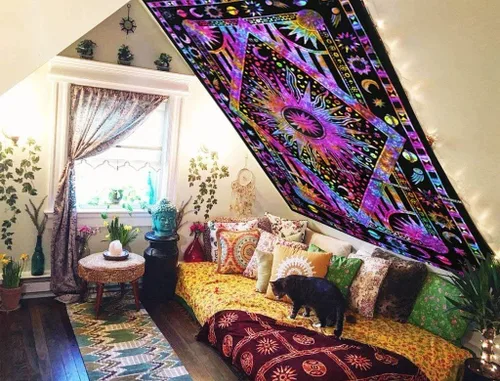 Miniatura 2 de ANJANIYA - Tapiz teñido con amarres, diseño celestial de sol, luna, planeta, bohemio, para colgar en la pared, tapiz bohemio, hippie, playa; colcha