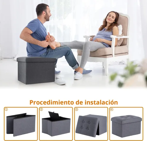 Miniatura 6 de ALASDO Reposapiés otomano de almacenamiento, otomano pequeño con almacenamiento, otomano plegable, reposapiés, banco para sala de estar, 17 x 13 x