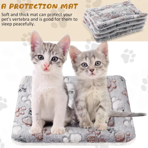 Miniatura 7 de Tuanse Paquete de 4 Tapetes de Cama Ultra Suaves para Perros y Gatos con Lindos Estampados, Almohadilla Reversible de Vellón para Jaula/Perrera