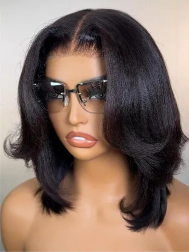 Miniatura 26 de UNICE Yaki Peluca Bob Recta de Cabello Humano con Cordón Adiós Nudos Sin Pegamento 7x5 Pelucas Frontales de Encaje de Cabello Humano Pre Desplumadas